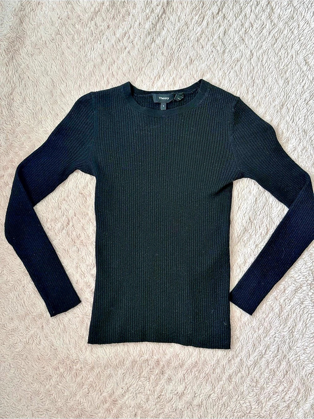 Theory Mifzis Refine Merino Wool Crewneck in Black Size Small
